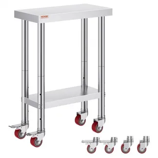 VEVOR rollbarer Arbeitstisch 61 x 30 x 85 cm Edelstahl Catering Arbeitstisch Belastbarkeit 350 kg, Lebensmittelzubereitungstisch gewerblicher Küchentisch für Bar mit 4 verstellbaren Füßen VEVOR rollbarer Arbeitstisch 61 x 30 x 85 cm Edelstahl Catering Arbeitstisch Belastbarkeit 350 kg, Lebensmittelzubereitungstisch gewerblicher Küchentisch für Bar mit 4 verstellbaren Füßen