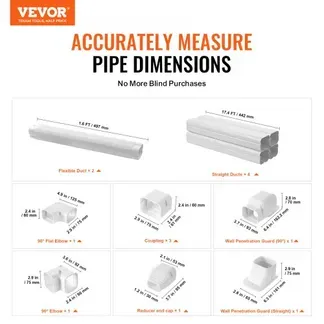 VEVOR Mini-Split-Line-Set-Abdeckung 76,2 mm B 5350 mm L, dekorative PVC-Rohrleitungsabdeckung für Klimaanlage mit 4 geraden Kanälen und vollständigen Komponenten, überstreichbar für Wärmepumpen, weiß VEVOR Mini-Split-Line-Set-Abdeckung 76,2 mm B 5350 mm L, dekorative PVC-Rohrleitungsabdeckung für Klimaanlage mit 4 geraden Kanälen und vollständigen Komponenten, überstreichbar für Wärmepumpen, weiß