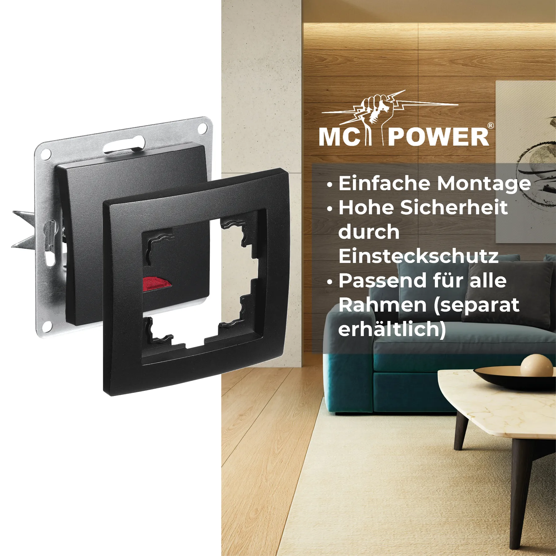 Schalter McPower ''Flair'', 250V~/10A, UP, matt schwarz mit Kontroll-Leuchte – Bild 4