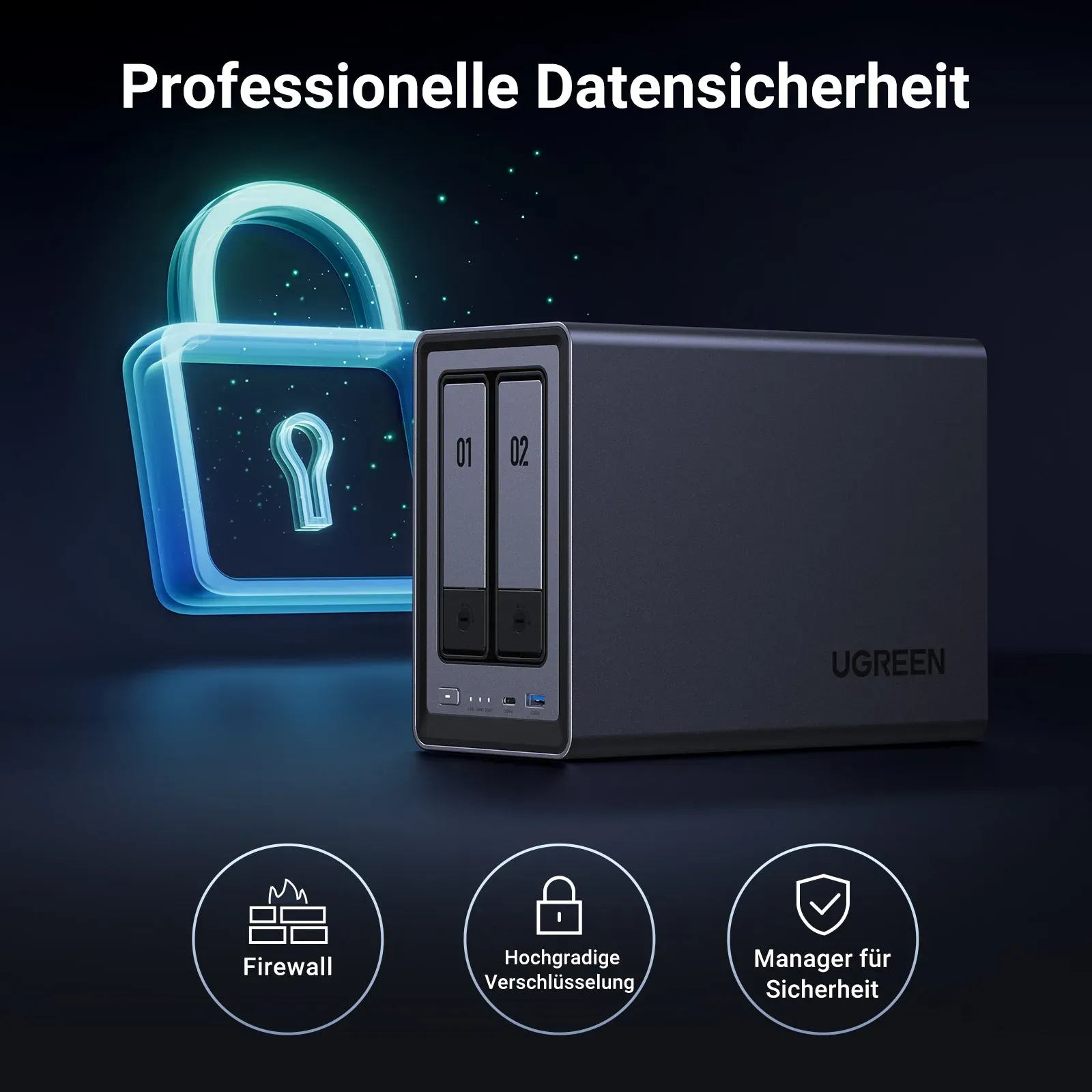 Ugreen NASync DXP2800 NAS System 2-Bay Kompakt Intel® N N100 8 GB DDR5 0 TB UGOS Pro Schwarz – Bild 7