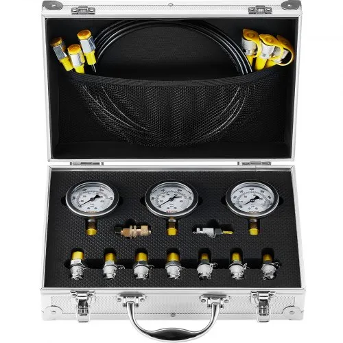 VEVOR Hydraulikdruck-Testset, 250 / 400 / 600 bar, 3 Messgeräte, 9 Prüfkupplungen, 3 Prüfschläuche, Bagger-Hydraulik-Testmessgeräte-Set mit Tragbarer Tragetasche für Bagger, Traktoren, Baumaschinen VEVOR Hydraulikdruck-Testset, 250 / 400 / 600 bar, 3 Messgeräte, 9 Prüfkupplungen, 3 Prüfschläuche, Bagger-Hydraulik-Testmessgeräte-Set mit Tragbarer Tragetasche für Bagger, Traktoren, Baumaschinen
