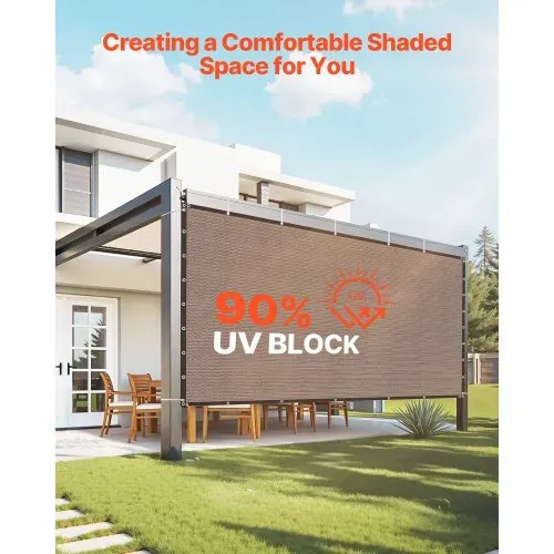 VEVOR 90 % Sonnenschutztuch Sichtschutz Schattenabdeckung (244 x 366 cm) für Pergola mit Edelstahlösen, Sonnensegeltuch mit 140 g/m² HDPE-Material, für Outdoor Terrasse Garten Hinterhof (braun) VEVOR 90 % Sonnenschutztuch Sichtschutz Schattenabdeckung (244 x 366 cm) für Pergola mit Edelstahlösen, Sonnensegeltuch mit 140 g/m² HDPE-Material, für Outdoor Terrasse Garten Hinterhof (braun)