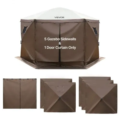 VEVOR 6x Seitenwände für Pavillon Seitenteile 1,73 x 1,48 m, Wasserfeste Seitenplanen mit Sonnenschutz PU-Beschichtung, Seitenwand inkl. 1 Reißverschlusstür 2 Fenster für Faltpavillon Partyzelt, Braun VEVOR 6x Seitenwände für Pavillon Seitenteile 1,73 x 1,48 m, Wasserfeste Seitenplanen mit Sonnenschutz PU-Beschichtung, Seitenwand inkl. 1 Reißverschlusstür 2 Fenster für Faltpavillon Partyzelt, Braun