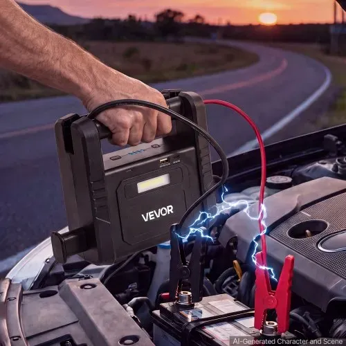VEVOR Starthilfe Powerbank 6000 A Spitzenleistung 12 V Tragbar Schwarz Starthilfegerät für Benzin- und Dieselfahrzeuge bis 10 L, 3-Modus-LED-Notfalltaschenlampe, USB-Ausgang, Gehäuse aus ABS & PC – Bild 7