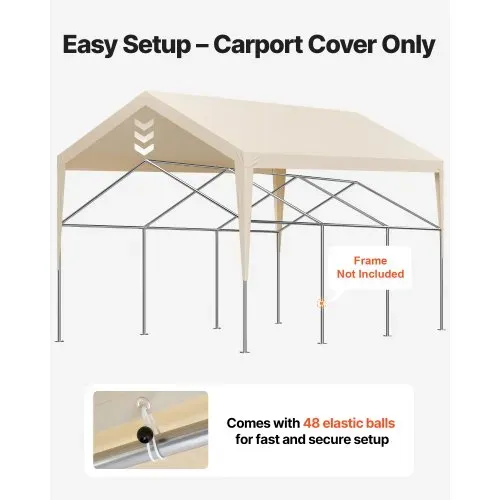VEVOR Carport-Ersatzdach, 3,65x6,09 m, tragbare Garagenzeltplane, UV-beständige Autounterstandsplane, Carport-Abdeckung mit Ballfangnetzen, Beige, Rahmen nicht im Lieferumfang enthalten – Bild 4