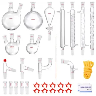VEVOR Labor-Destillationsset, 3,3-Boro-Laborglas-Destillationsset mit 24- und 40-Verbindungen, 1000-ml-Destillationsgeräte-Set für Ätherische Öle, 32-teiliges Set mit Glaswaren VEVOR Labor-Destillationsset, 3,3-Boro-Laborglas-Destillationsset mit 24- und 40-Verbindungen, 1000-ml-Destillationsgeräte-Set für Ätherische Öle, 32-teiliges Set mit Glaswaren