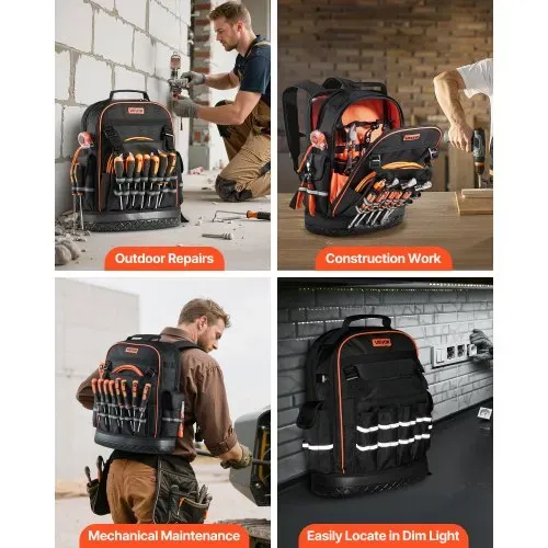 VEVOR Werkzeugrucksack, 64 Taschen, Werkzeug-Aufbewahrungs-Organizer, Backpack mit Laptopfach & geformtem Boden, Baustellenrucksack für Elektriker, Reparaturarbeiter & Heizungstechniker – Bild 5