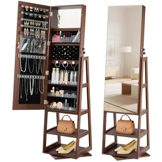 VEVOR 360° drehbarer Schmuckschrank (155 mm hoch) mit Ganzkörperspiegel mit Stauraum, Schmuckschrank-Organizer mit 2 Schlüsseln & Zubehörtaschen & Ablagefächer, Schmuckaufbewahrung VEVOR 360° drehbarer Schmuckschrank (155 mm hoch) mit Ganzkörperspiegel mit Stauraum, Schmuckschrank-Organizer mit 2 Schlüsseln & Zubehörtaschen & Ablagefächer, Schmuckaufbewahrung
