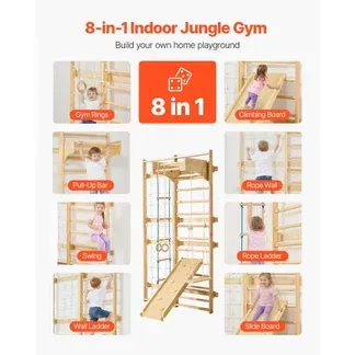 VEVOR schwedische Leiterwand 8 in 1 12-stufiges Kletterspielzeug aus Massivholz 100 kg belastbares Indoor-Klettergerüst mit Kletterbrett Turnringen Klimmzugstange Wandleiter Rutsche Schaukel VEVOR schwedische Leiterwand 8 in 1 12-stufiges Kletterspielzeug aus Massivholz 100 kg belastbares Indoor-Klettergerüst mit Kletterbrett Turnringen Klimmzugstange Wandleiter Rutsche Schaukel