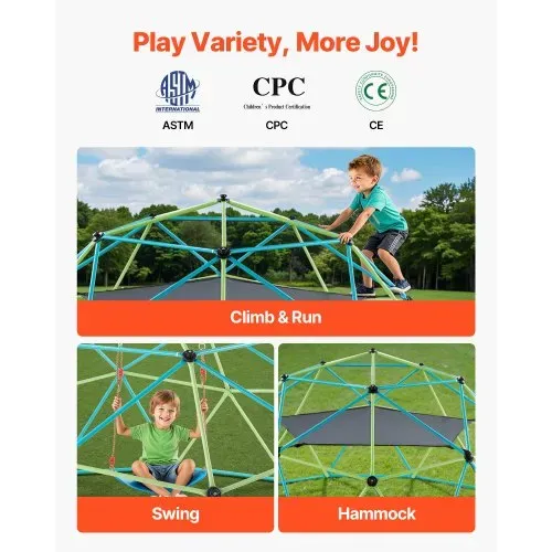 VEVOR Kletterkuppel geometrisches Klettergerüst (305 cm breit) mit Schaukel & Hängematte, 453 kg belastbares Klettergerüst, Klettergerät für Kinder von 3 bis 10 Jahren Gartenspielzeug Spielplatz – Bild 2