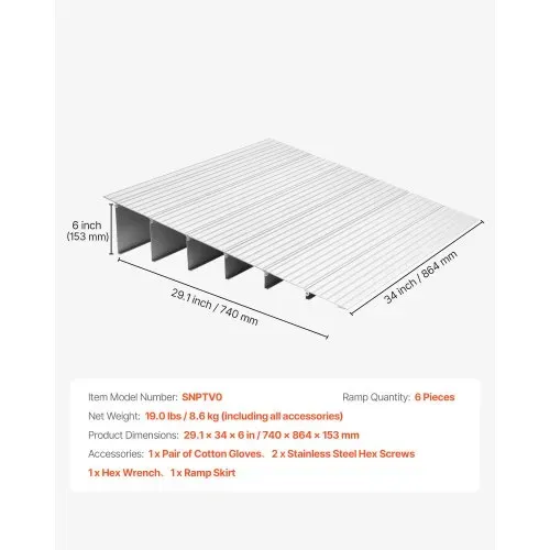 VEVOR Türschwellenrampe, 805x865x155 mm, Rollstuhlrampe aus Aluminiumlegierung mit einer Tragkraft von 360 kg, Bordsteinrampen für Heimtreppen, Rollstühle Roller Gehhilfen Fahrräder Dreiräder – Bild 6