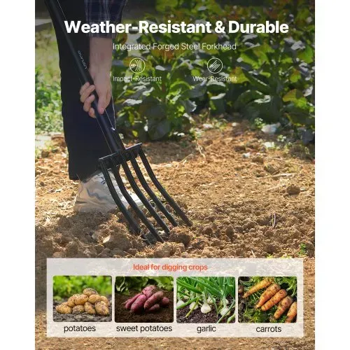 VEVOR Dunggabel, 5-Zinken-Gartenheugabel mit Mistgabel, 1050 mm Heugabel, Mistforke mit Y-Griff, Spatengabel aus geschmiedetem Stahl für Heu, Kartoffelkompostierung, Umpflanzen, Belüftung VEVOR Dunggabel, 5-Zinken-Gartenheugabel mit Mistgabel, 1050 mm Heugabel, Mistforke mit Y-Griff, Spatengabel aus geschmiedetem Stahl für Heu, Kartoffelkompostierung, Umpflanzen, Belüftung