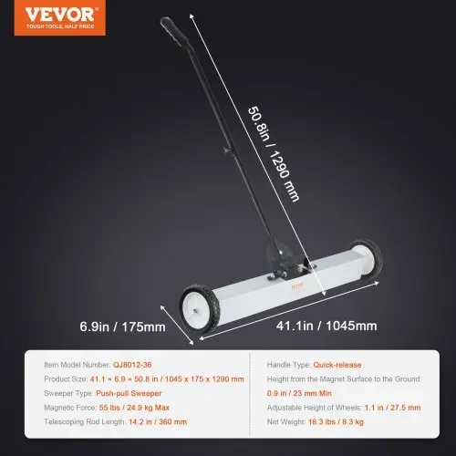 VEVOR Magnetbesen Magnetische Kehrmaschine 77-113 cm, Magnetic Sweeper Magnetisch Magnet Besen Magnetbesen Magnetheber 24,9 kg Magnetkraft Magnetischer Spänesammler Bodenkehrer Kehrmaschine – Bild 6