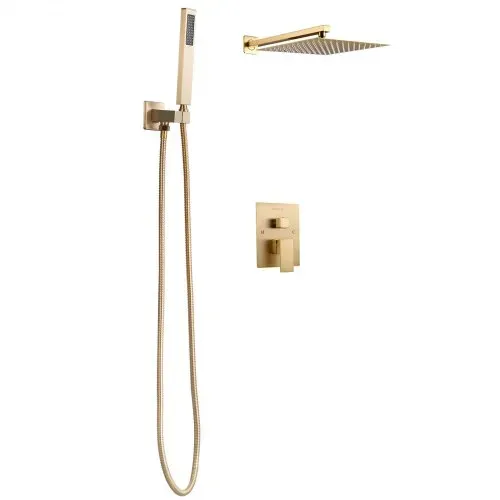 VEVOR Duscharmatur Regenduschsystem fürs Badezimmer Duschsystem mit 254 mm quadratischen Regenduschkopf & Handbrause, wandmontierte Badezimmerarmaturen mit Messingventil & Zierset, gebürstetes Gold – Bild 8