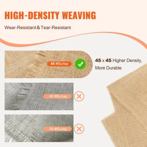 VEVOR Jute Stoff, Sackleinen-Stoffrolle, 50x50 hochdichte breite natürliche Sackleinen-Stoffrollen, 914mmx45,7m, für Dekoration, Handwerk, Hochzeit, Gartenarbeit, Pflanzen- & Baumwinterabdeckung – Bild 2