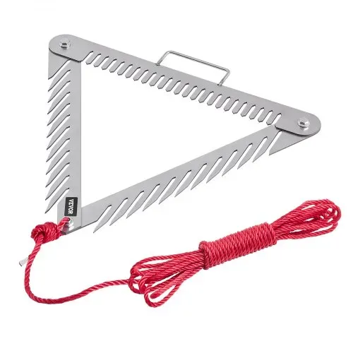 VEVOR Teichrechen 515x540x9 mm, 3-seitiger Seeunkrautrechen mit Griff, faltbarer Teichwassergrasrasierer, Teichunkrautschneider aus Edelstahl mit 9 m langem Seil, für Seen und Teiche – Bild 9