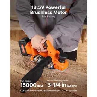VEVOR Akku-Hobel, 82 mm Schnittbreite, 15000 U/min Elektrohobel für Holz mit 4,0 Ah 18 V Lithium-Akku, bürstenlosem Motor, einstellbarer Schnitttiefe, Staubfangbeutel, für die Holzbearbeitung VEVOR Akku-Hobel, 82 mm Schnittbreite, 15000 U/min Elektrohobel für Holz mit 4,0 Ah 18 V Lithium-Akku, bürstenlosem Motor, einstellbarer Schnitttiefe, Staubfangbeutel, für die Holzbearbeitung