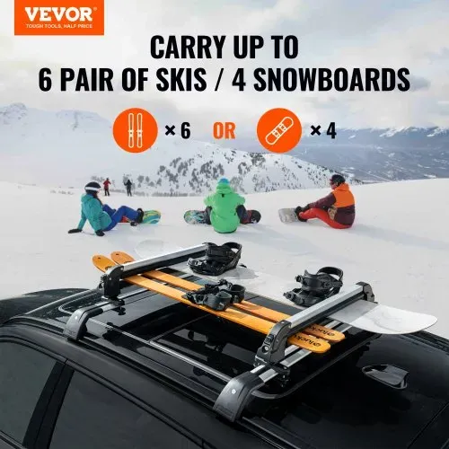 VEVOR Ski- und Snowboard-Dachträger, 31,7 Zoll Universal-Skiträger für Autodächer, passend für die meisten Querträger, für den Transport von bis zu 6 Paar Ski oder 4 Snowboards, Aluminium-Snowboard-Skiträger mit Schloss und Gummipolsterung VEVOR Ski- und Snowboard-Dachträger, 31,7 Zoll Universal-Skiträger für Autodächer, passend für die meisten Querträger, für den Transport von bis zu 6 Paar Ski oder 4 Snowboards, Aluminium-Snowboard-Skiträger mit Schloss und Gummipolsterung