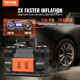 VEVOR 10,6 CFM Hochleistungs-Luftkompressor, 30 s schnelles Aufpumpen | Tragbarer Reifenfüller mit zwei Zylindern, 12 V 150 PSI Offroad-Luftpumpe mit Adaptern für LKWs, Autos, SUVs, 4 x 4-Fahrzeuge, Wohnmobile VEVOR 10,6 CFM Hochleistungs-Luftkompressor, 30 s schnelles Aufpumpen | Tragbarer Reifenfüller mit zwei Zylindern, 12 V 150 PSI Offroad-Luftpumpe mit Adaptern für LKWs, Autos, SUVs, 4 x 4-Fahrzeuge, Wohnmobile