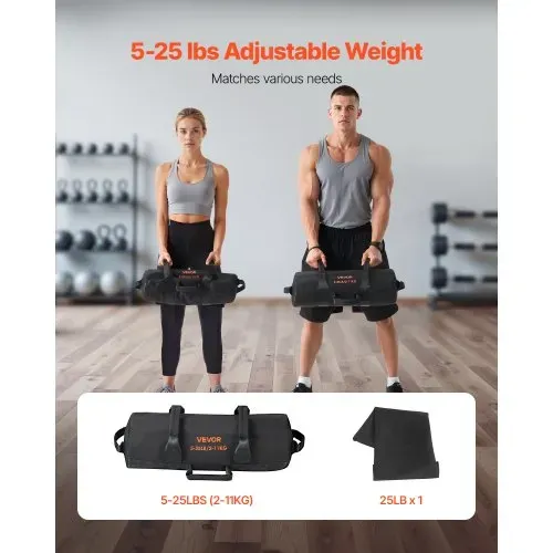 VEVOR Workout-Sandsack, strapazierfähige Powerbags Sandsack-Trainingstasche mit Griffen, verstellbar 2-11 kg für Fitness-Krafttraining, Cross-Training, Fitnessstudio-Übungen, Schwarz (ungefüllt) – Bild 4