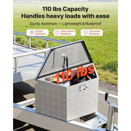 VEVOR Deichselbox Truckbox 838 x 483 x 457 mm aus Aluminium, 50 kg Belastbare Werkzeugaufbewahrungsbox mit Schloss & Schlüsseln, Anhängerbox für Pickup-Ladeflächen Wohnmobile SUVs Geländewagen, Silber – Bild 2
