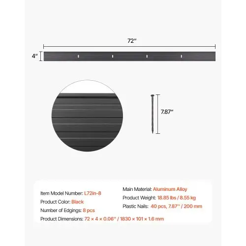 VEVOR Beeteinfassung, 8 Packungen à 183 cm, Rasenkante aus Aluminiumlegierung, Beetumrandung, biegbare Garteneinfassung, Rasenbegrenzung, robuster Rasenkantenzaun für Blumenbeete, Hofwege – Bild 6