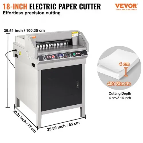 VEVOR Elektrischer Papierschneider Max. 450 mm, Elektrische Eckenabrundung, Schnittstärke 40 mm, mit intelligentem LCD-Panel, Positionierung des Infrarotlichts, für Etiketten, Büro VEVOR Elektrischer Papierschneider Max. 450 mm, Elektrische Eckenabrundung, Schnittstärke 40 mm, mit intelligentem LCD-Panel, Positionierung des Infrarotlichts, für Etiketten, Büro