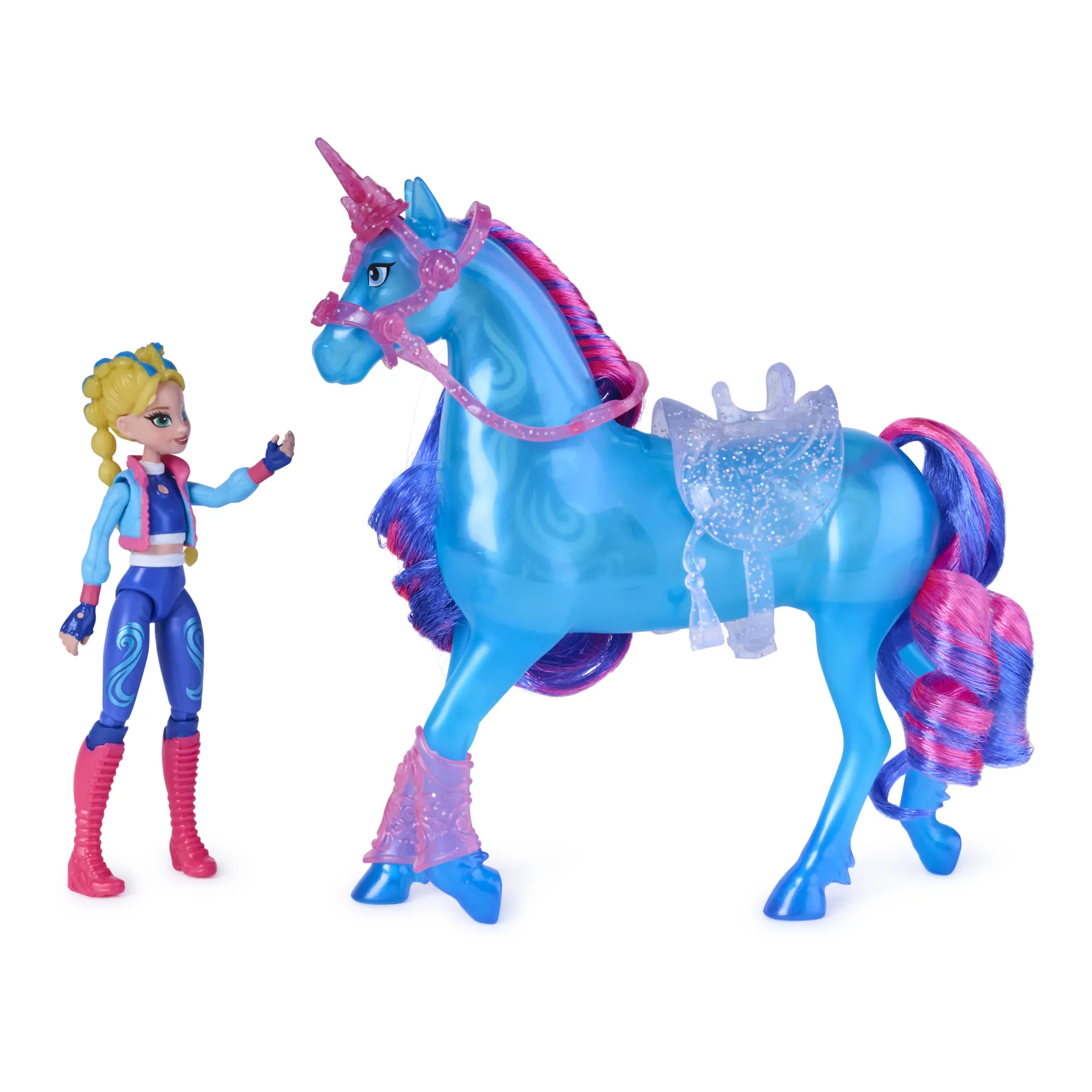 Unicorn Academy - Train and Glow River mit Isabel Set, ca 12 cm Originalfiguren zur Netflix Serie, mit Leuchtfunktion und Trainingszubehörteilen – Bild 4
