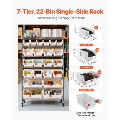 VEVOR Standregal, Lagerregal mit 22 Stapelboxen, Bücherregal, Küchenregal mit Rollen, mobile Werkzeugaufbewahrung für Garage, Lager, Büro, Restaurant, Klassenzimmer, Küchen, 355x900x1490mm VEVOR Standregal, Lagerregal mit 22 Stapelboxen, Bücherregal, Küchenregal mit Rollen, mobile Werkzeugaufbewahrung für Garage, Lager, Büro, Restaurant, Klassenzimmer, Küchen, 355x900x1490mm