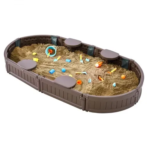 VEVOR Sandkasten mit Abdeckung, 183 x 105 x 23 cm, ovaler Sandkasten, HDPE-Sandgrube mit 4 Ecksitzen und Bodenauskleidung, Kindersandkasten für Garten, Strand, Park, Geschenk für Jungen und Mädchen im Alter von 3–12 Jahren, braun – Bild 8