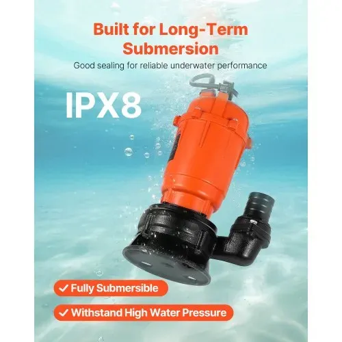 VEVOR 550W Tauchpumpe, 18000l/h, Gusseisen-Schmutzwasserpumpe mit 5,08cm Auslass, 10m max. Förderhöhe, zum Abpumpen von Schmutzwasser, für Pools, Gärten, Teiche, Keller & überflutete Bereiche – Bild 2