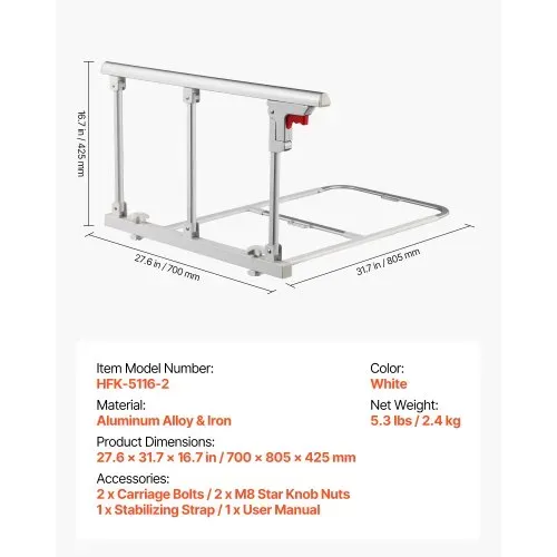 VEVOR Faltbares Bettgitter für Senioren, 70 cm Bettschutzgitter mit Befestigungsgurt, Rausfallschutz, Kantenschutz, passend für King-Size-, Queen-Size-, Full-Size- und Twin-Betten – Bild 6