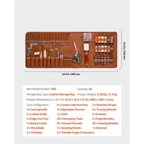 VEVOR 92-tlg. Lederhandwerkswerkzeug Set mit tragbarer Aufbewahrungstasche aus Segeltuchwerkzeug Grafikwerkzeug Stanzwerkzeug, Nähwerkzeug Schneidewerkzeuge, ideal für Anfänger Heimwerker Profis – Bild 6