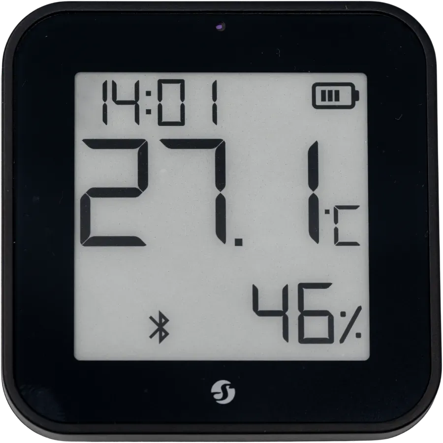 Shelly · Plug & Play · „Blu ZB H&T Display Black“ · Temperatur- & Feuchtigkeitssensor · E-Paper Display · Bluetooth · Zigbee · Schwarz Shelly · Plug & Play · „Blu ZB H&T Display Black“ · Temperatur- & Feuchtigkeitssensor · E-Paper Display · Bluetooth · Zigbee · Schwarz