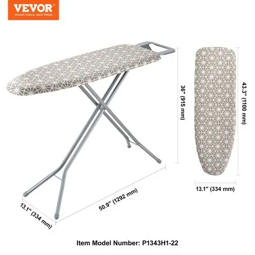 VEVOR Bügelbrett Dampfbügelbrett Dampfbügeltisch mit Bügeleisenablage, 4 Schichten Klappbarer Bügeltisch 1100 x 334 mm Bügelfläche, 7 Höhenverstellbar 715–915 mm 20 kg Belastbar Beige – Bild 6