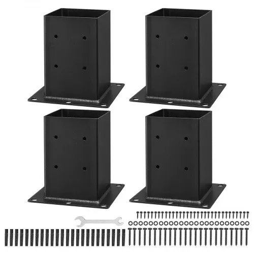 VEVOR Aufschraubhülse, 4 Stück, Pfostenträger Innenmaß 142x142 mm für 139,7x139,7mm Pfosten, Bodenhülse aus Karbonstahl, Ideal für Pavillon-Terrassengeländer-Stützdeck-Grundplatte, schwarz – Bild 8