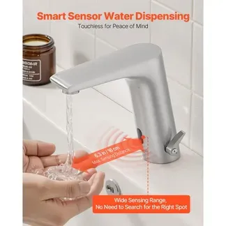 VEVOR berührungsloser Waschtischhahn (L-förmig) Badezimmer, automatische Waschtischarmatur, freihändig einstellbarer Einhebelmischer, batteriebetriebener Wasserhahn gebürstetes Nickelsilber VEVOR berührungsloser Waschtischhahn (L-förmig) Badezimmer, automatische Waschtischarmatur, freihändig einstellbarer Einhebelmischer, batteriebetriebener Wasserhahn gebürstetes Nickelsilber