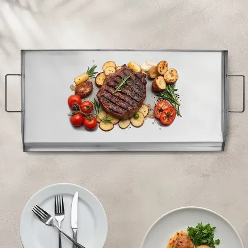 VEVOR Grillplatte Grillpfanne Edelstahl universelle rechteckige Platte (809 x 370 mm) mit flacher Oberseite, Gasgrill-Grillplatte für BBQ-Grill Teppanyaki, tragbares Familienkochgeschirr mit Griff – Bild 7