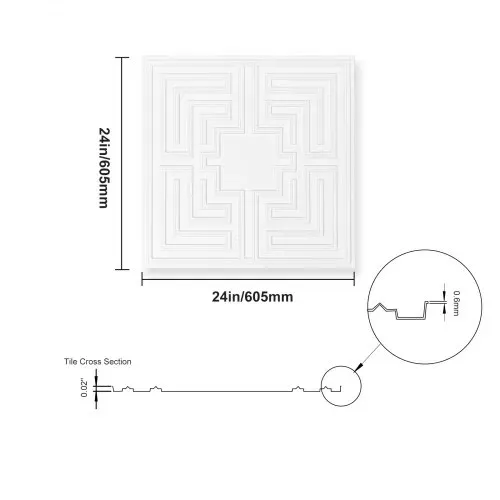 VEVOR Deckenfliesen, 12er-Pack 24 x 24 Zoll, abgehängte Deckenfliesen aus hochwertigem PVC-Blatt, einfache Installation/Zuschneiden, Kunststoff-Deckenfliesen zum Aufkleben, Deckenverkleidung für Heim-/Bürodekoration, weißes Echo-Muster – Bild 8