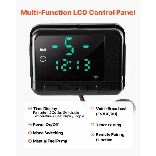 VEVOR Diesel Luftheizungsregler, DC 5 V Universal-Thermostatschalter für Dieselheizung, Standheizungsregler mit LCD Display & Fernbedienung, Dieselheizungsschalter für 2 kW/5 kW/8 kW Standheizungen – Bild 3
