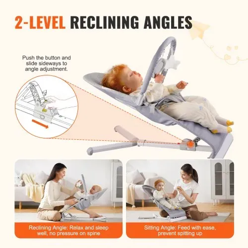 VEVOR Babywippe, klappbarer Wippensitz für Babys von 0–9 Monaten, Wippenstuhl mit 2 Liegewinkeln & drehbarem Spielzeugbügel, Babyschaukel mit Reisetasche für drinnen & draußen, 685x410x600mm – Bild 2