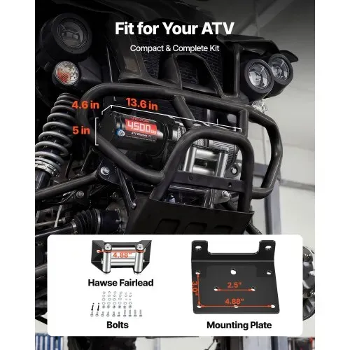 VEVOR Elektrische Seilwinde 2041 kg, 12V DC Motorwinde mit Φ5,8 mm x 12 m Stahlseil, Kabelloser & Kabelgebundener Fernbedienung, IP55, Elektrowinde zum Abschleppen von ATVs, UTVs & Offroad-Fahrzeugen – Bild 4