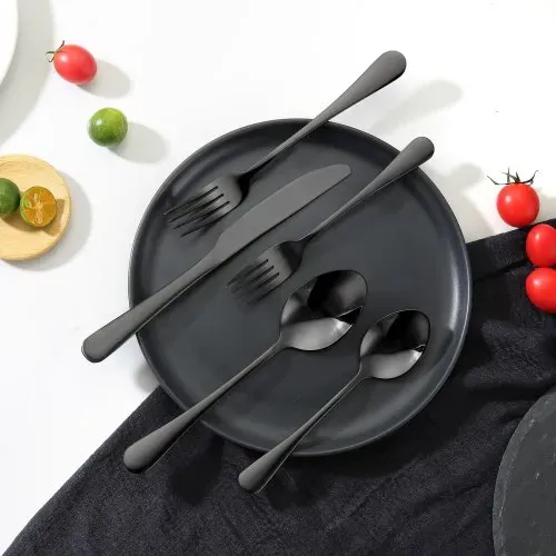 VEVOR 30-teiliges Besteckset aus lebensmittelechtem Edelstahl, hochglanzpoliertes Essbesteck-Set, spülmaschinenfestes Essgeschirr, Service für 6 Personen, inkl. Messer Gabel Löffel Schwarz – Bild 7