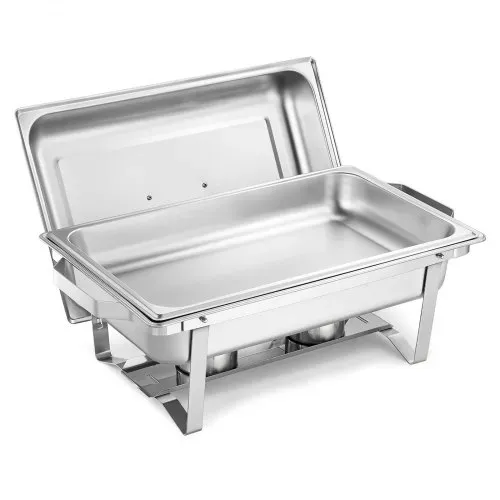 VEVOR rechteckiger Chafing Dish Set 8,5 L Speisenwärmer (6 Stk.) Buffet Warmhaltebehälter mit Griff & 3 Lebensmittelzangen & Deckel & Brennstoffhalter, geeignet für Bankett Party Hochzeit Silber – Bild 10