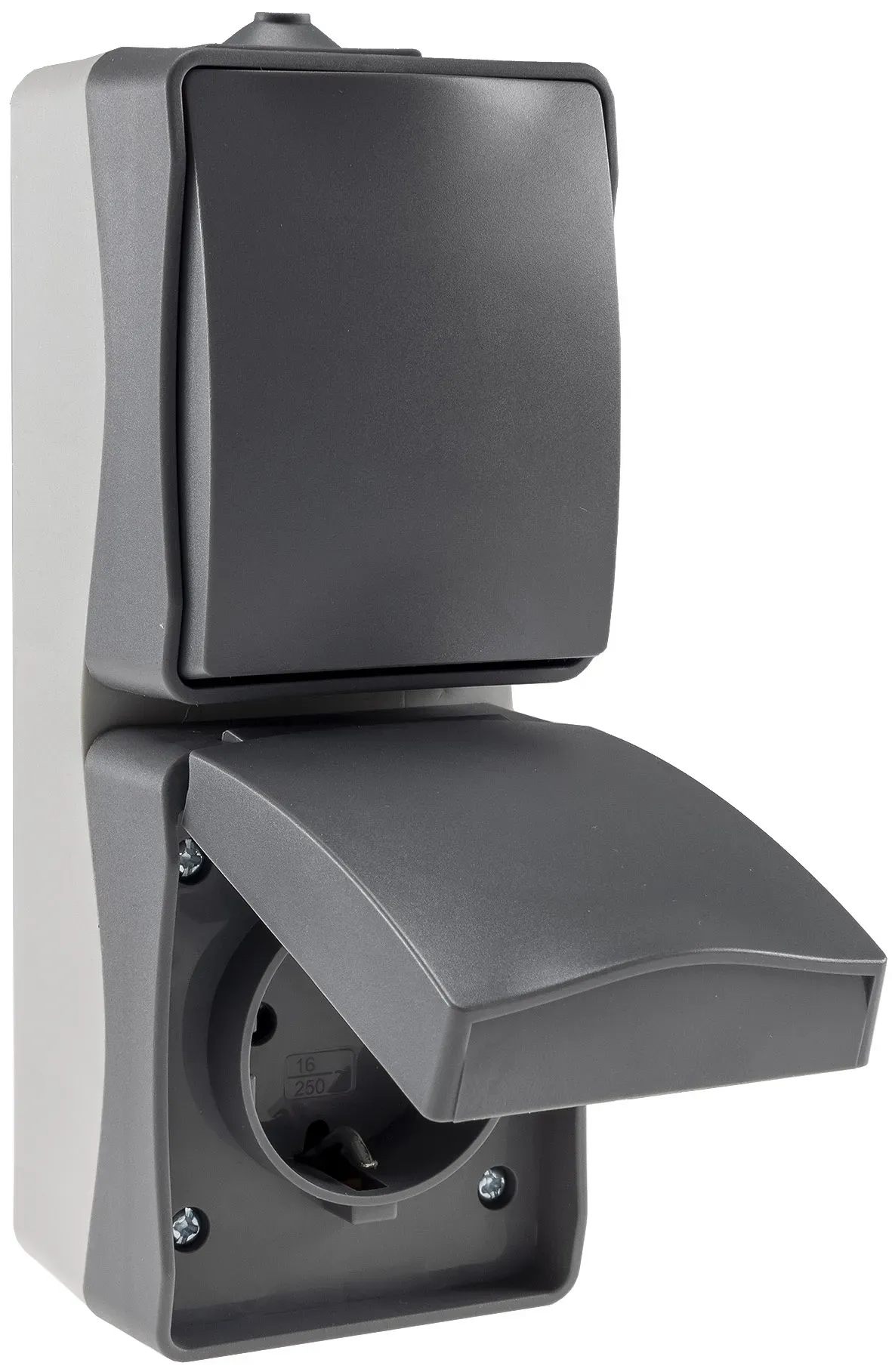 NUQUI Feuchtraum Schalter & Steckdose IP54, Aufputz, 250V~/ 10A/16A, Vertikal NUQUI Feuchtraum Schalter & Steckdose IP54, Aufputz, 250V~/ 10A/16A, Vertikal