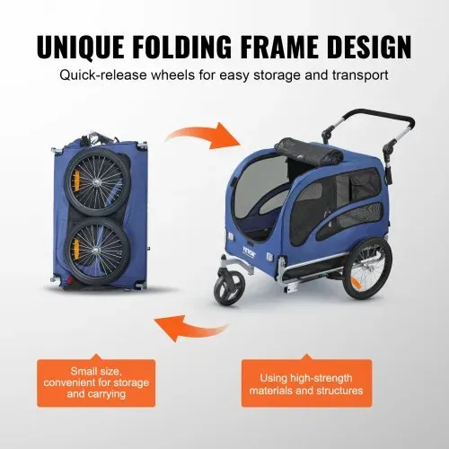 VEVOR Hundeanhänger 45 kg 2in1 Fahrradanhänger Kohlenstoffstahl + 600D Oxford-Gewebe + PP faltbar 1440 x 725 x 845 mm als Anhänger 1320 x 725 x 920 mm als Kinderwagen Hundebuggy Jogger Anhänger Blau – Bild 5