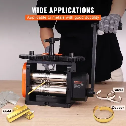 VEVOR 3 in 1 Handwalzwerk Maschine 57 mm Kombinationswalzwerk, Manueller Walzwerk Schmuckwalzwerk Einstellbare Dicke von 0 bis 5,5 mm, Handwalzwerk Maschine für Platin / K-Gold / Messing / Aluminium – Bild 5