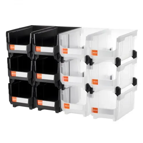 VEVOR Stapelboxen, 377 x 215 x 180 mm (12er-Pack), Sichtlagerboxen, Sichtlagerkasten zum Organisieren & Aufbewahren von Kleinteilen, Bürobedarf & anderem Zubehör, schwarz & transparent – Bild 9