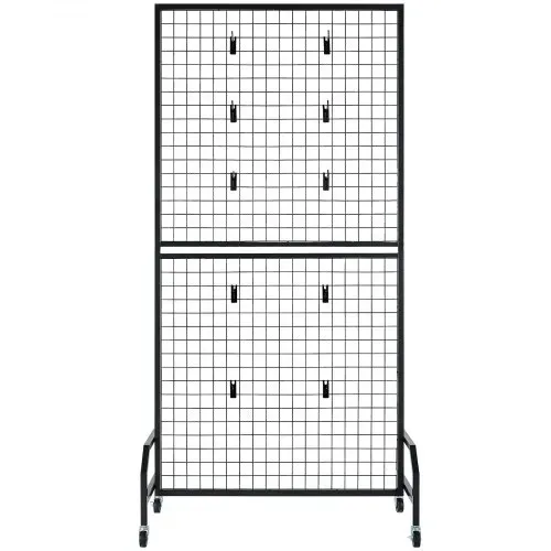 VEVOR Gitterwandpaneele Gitterwand (898 x 400 x 1798 mm) 2 Stk. rollbarer Präsentationsständer mit 20 Haken, Präsentationsregale aus Kohlenstoffstahl Kunstausstellungsregal für Dekoration Lagerung – Bild 10