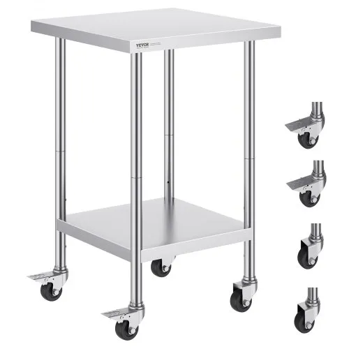 VEVOR Arbeitstisch aus Edelstahl, 61 x 61 x 96,5 cm, Zubereitungstisch Gastro mit 4 Rädern, 3 einstellbaren Höhenstufen, Arbeitstisch zur Lebensmittelzubereitung für gewerbliche Küchen und Restaurant VEVOR Arbeitstisch aus Edelstahl, 61 x 61 x 96,5 cm, Zubereitungstisch Gastro mit 4 Rädern, 3 einstellbaren Höhenstufen, Arbeitstisch zur Lebensmittelzubereitung für gewerbliche Küchen und Restaurant